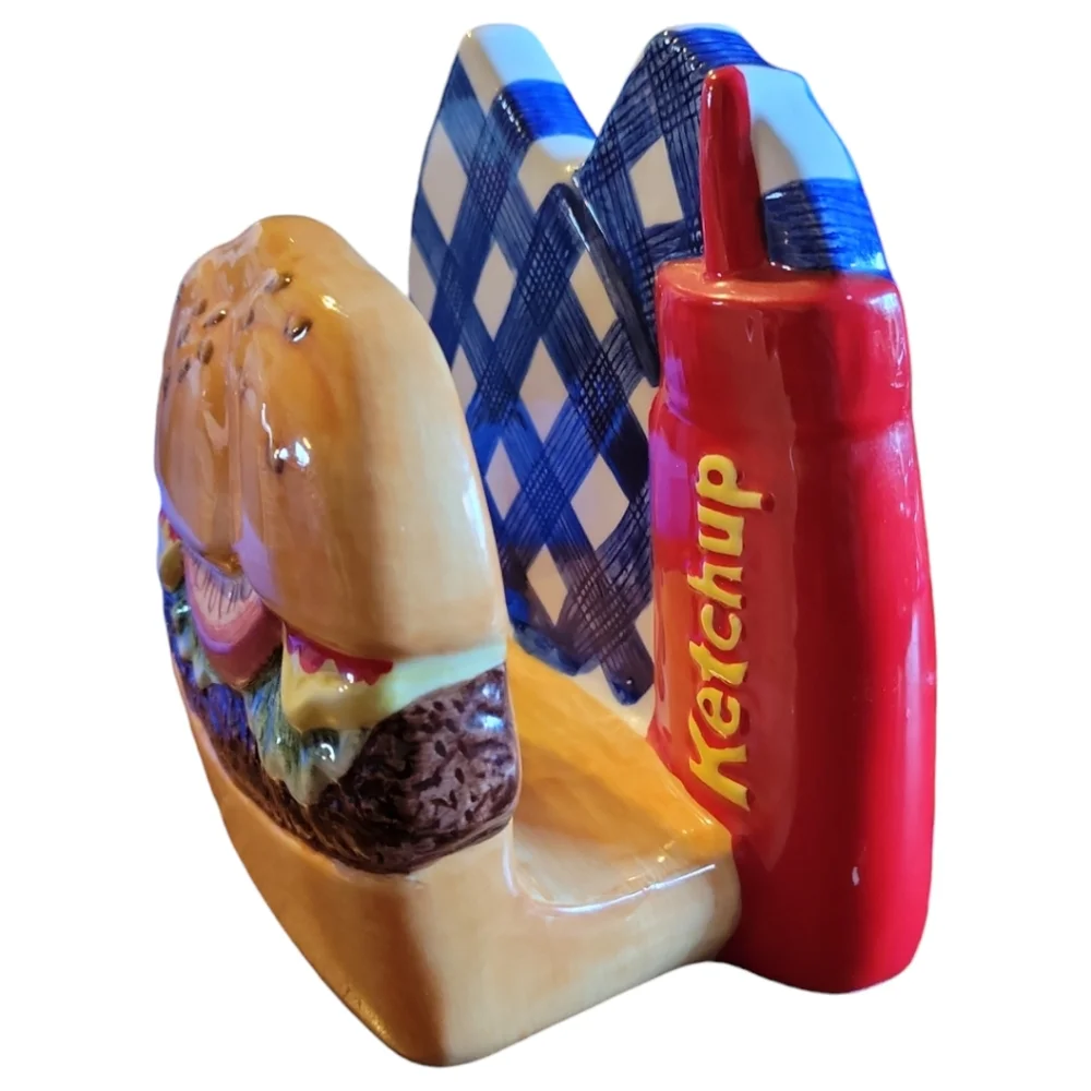 Vtg 1999 Lotus Knapkin Holder California Burger Bun Ketchup Ceramic